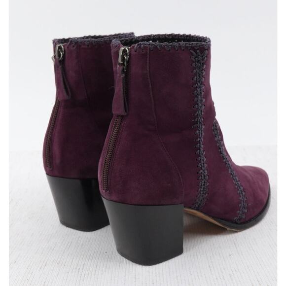 Alexandre Birman Benta Bootie 8 / 8.5 Burgundy Suede Crochet Ankle Boots Western - Picture 9 of 16